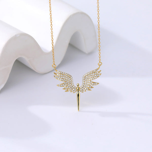 FX1082 925 Sterling Silver Zirconia Angel Wings Necklace