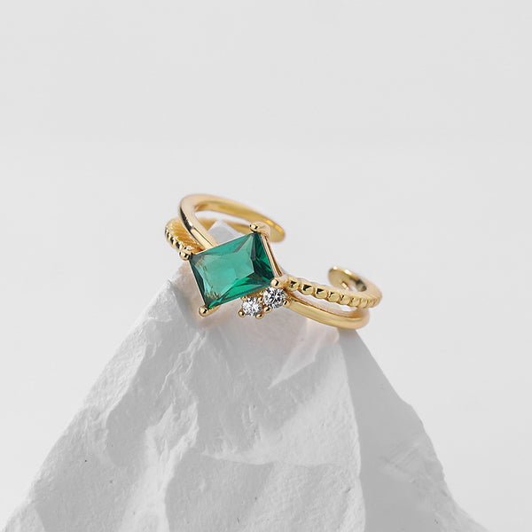 FJ0869 925 Sterling Silver Green CZ Ring