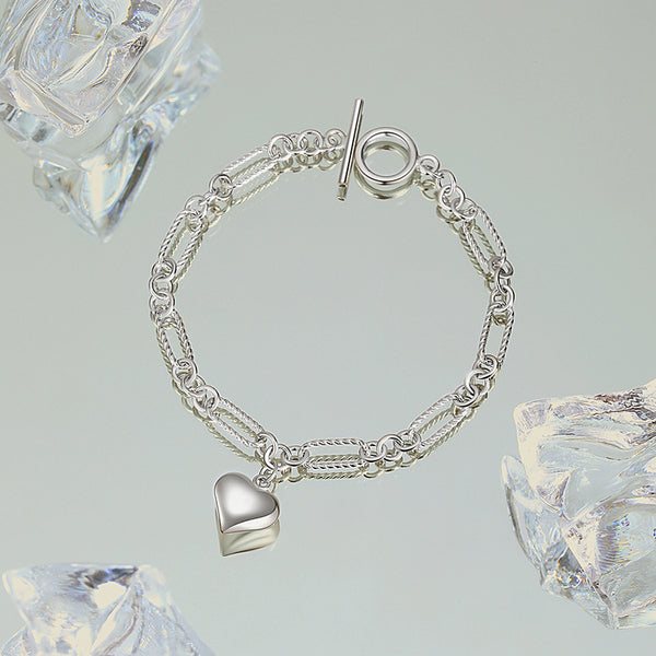 FS0347 925 Sterling Silver Chain Love Heart Bracelet