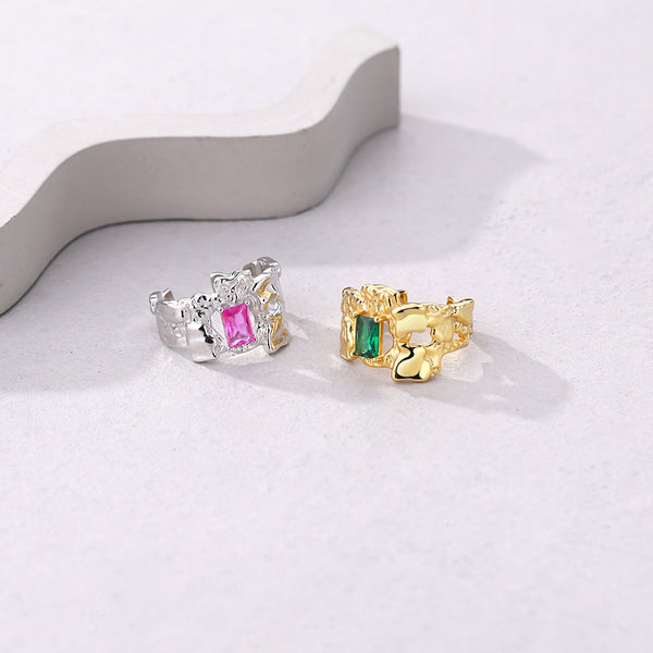 FJ0942 925 Sterling Silver Zirconia Lava Ring