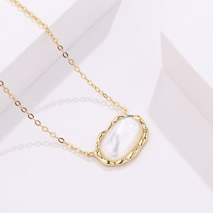 FX1150 925 Sterling Silver Oval Mother of Pearl Pendant Necklace