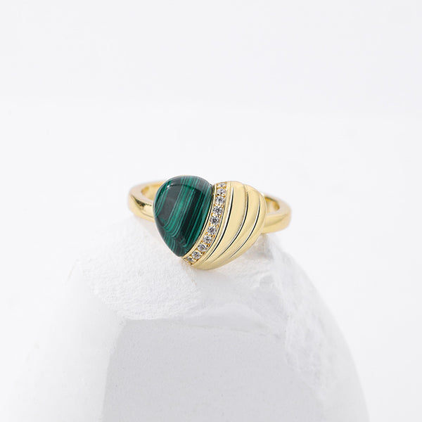 FJ0907 925 Sterling Silver Heart Malachite Ring