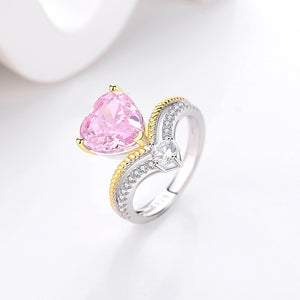 FJ1061 925 Sterling Silver Pink Pear Ice Cut Cubic Zirconia Heart Ring