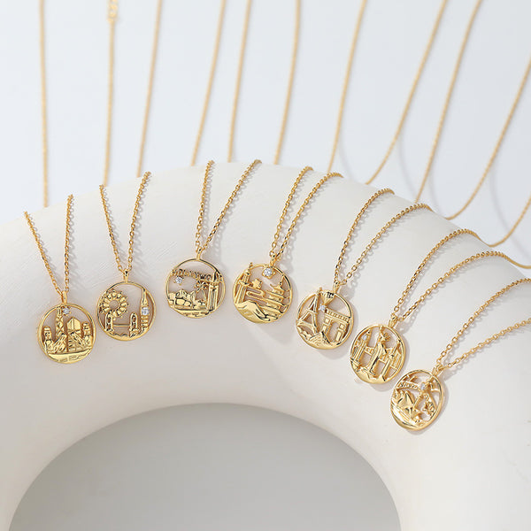 FX1094 - FX1100 925 Sterling Silver Famous City Building Logo Pendant Necklace