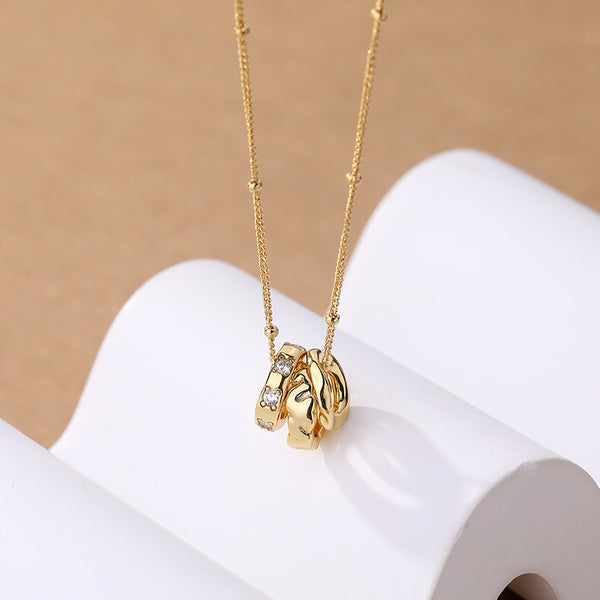 FX1125 925 Sterling Silver Zircon Irregular Triple Circle Necklace