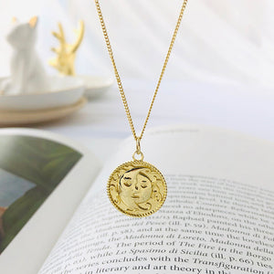 FX1053 925 Sterling Silver Sun Moon Coin Necklace