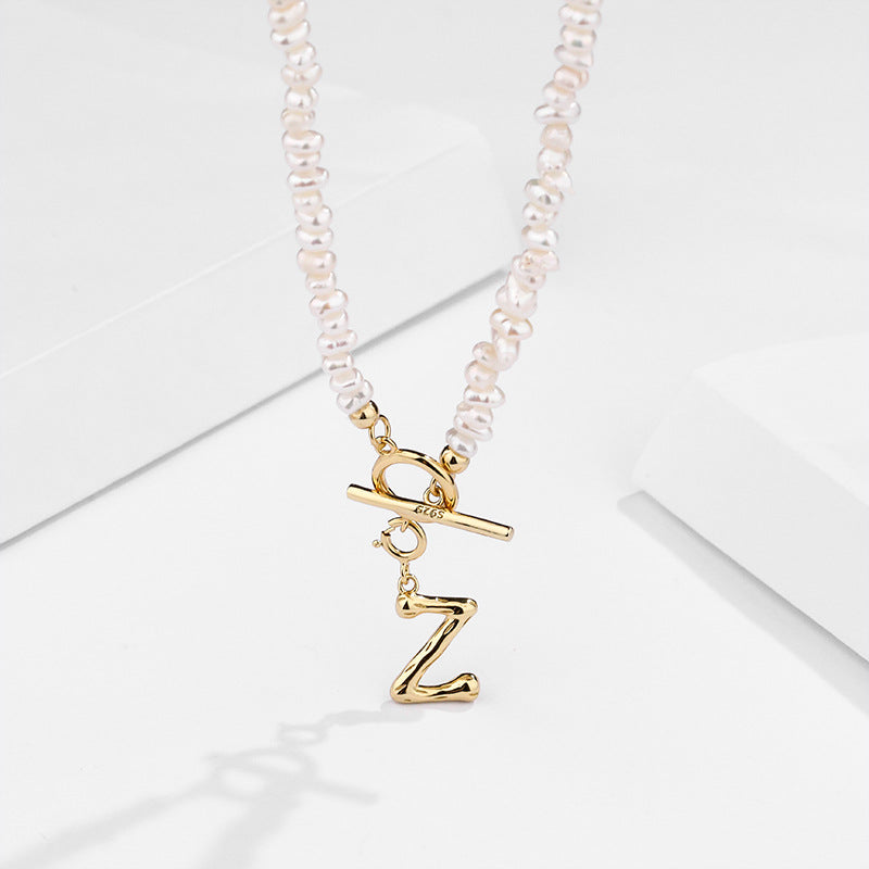 FX1024 925 Sterling Silver DIY Alphabet Baroque Pearl Pendant Togglr Necklace