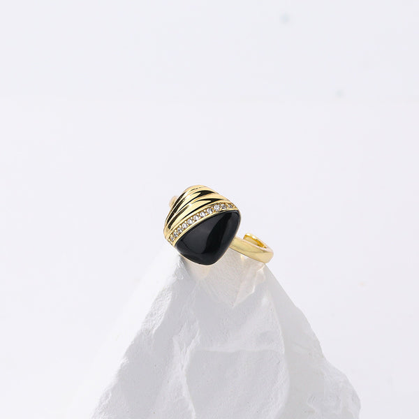 FJ0952 925 Sterling Silver Black Onyx Zircon Ring