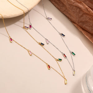 FX1018 925 Sterling Silver Rainbow Baguette Tassel Necklaces