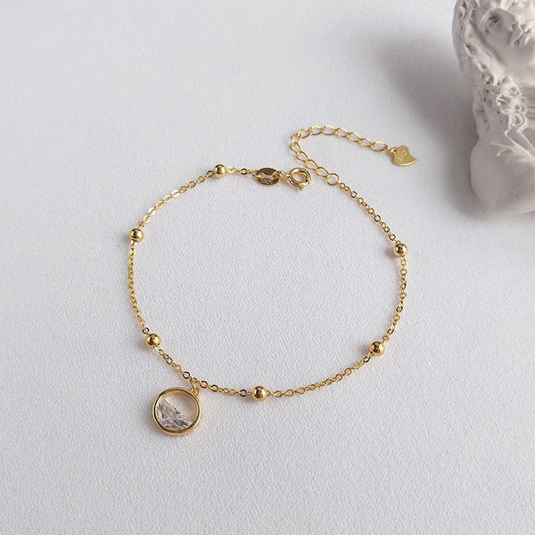 FS0355  925 Sterling Silver Round Bead One Wangqing Spring Water Drop Pendant Bracelet