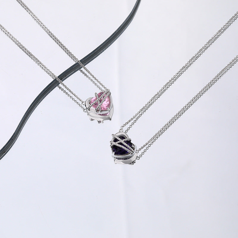 FX1121 925 Sterling Silver Crystal Glass Bundle Heart Necklace