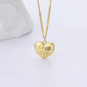 FX0981 925 Sterling Silver Engraved Letter "Love You" Heart Pendant Necklace