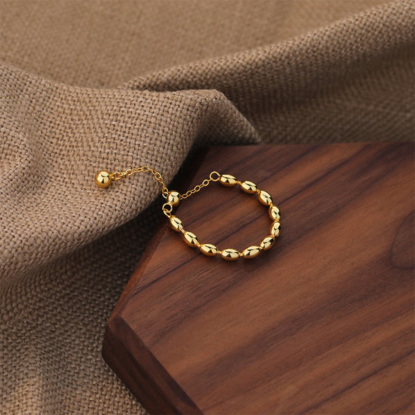 FJ1079 925 Sterling Silver Gold Bead Adjustable Chain Ring