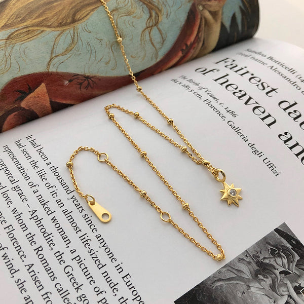 FX1164 925 Sterling Silver Eight-Pointed Star Pendant Necklace