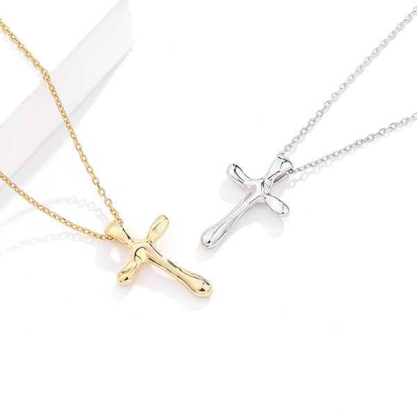 FX0970 925 Sterling Silver Cross Pendant Clavicle Necklaces