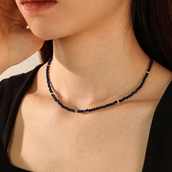 PN0084 925 Sterling Silver Black Crystal Gold Bead Necklace