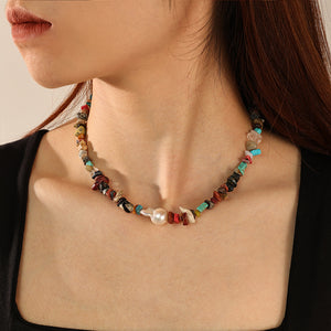PN0102 925 Sterling Silver Colorful Stone Choker Necklace