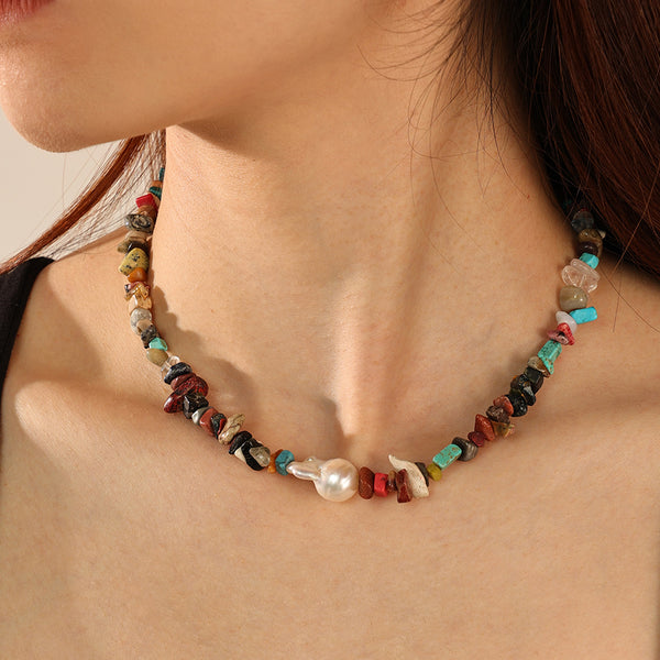 PN0102 925 Sterling Silver Colorful Stone Choker Necklace