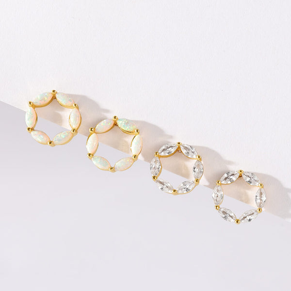 VFE0181 Marquiae Opal Cubic Zirconia Circle Stud Earrings