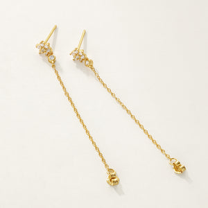 FE2297 925 Sterling Silver Cubic Zirconia Flower Chain Stud Earrings