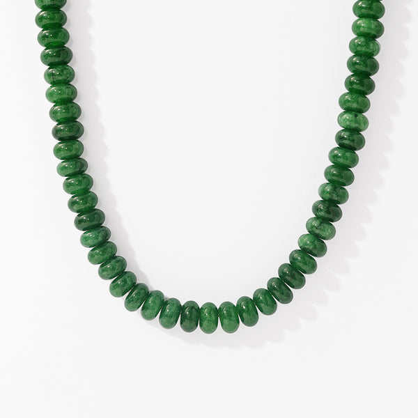 PN0192 925 Sterling Silver Dark Green Jade beaded necklace