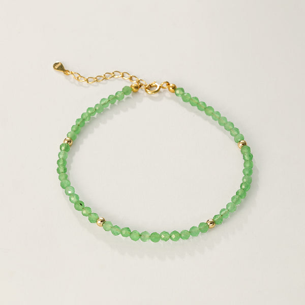 PB0056 925 Sterling Silver Green Crystal Beaded Bracelet