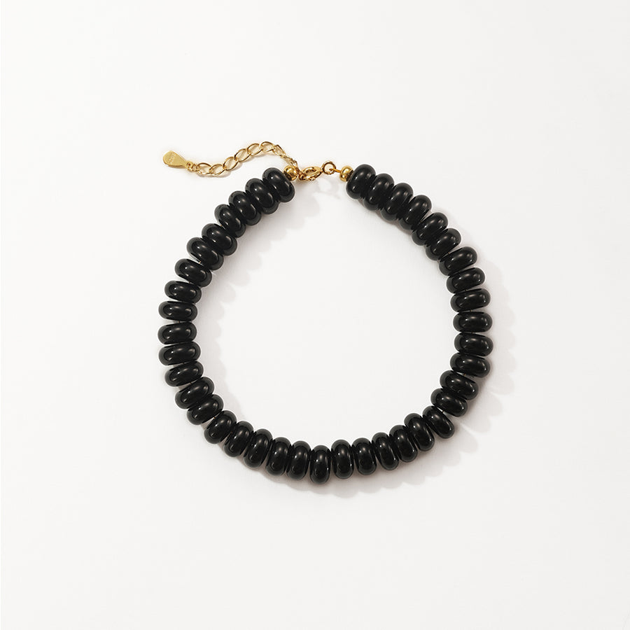 PB0138  Black Agate  Charm Beaded Bracelets