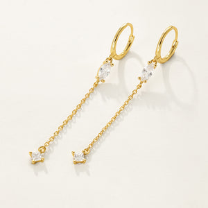 FE2287 925 Sterling Silver Marquise Long  Chain Hoop Earrings