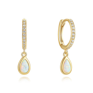 VFE0357 Waterdrop Opal Drop Hoop Earrings