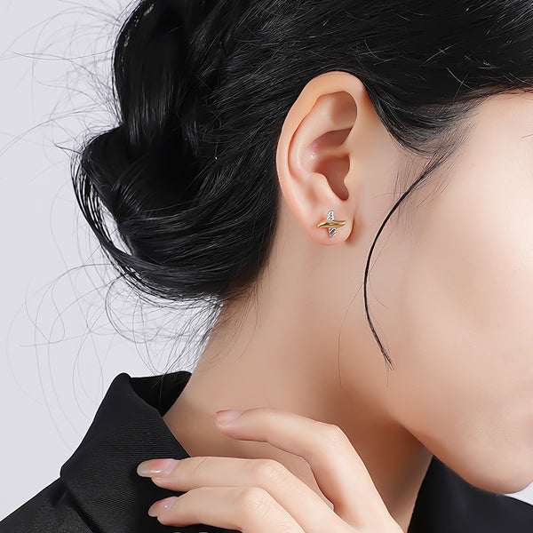 FE2603 925 Sterling Silver Irregular X Color Separation Stud Earring