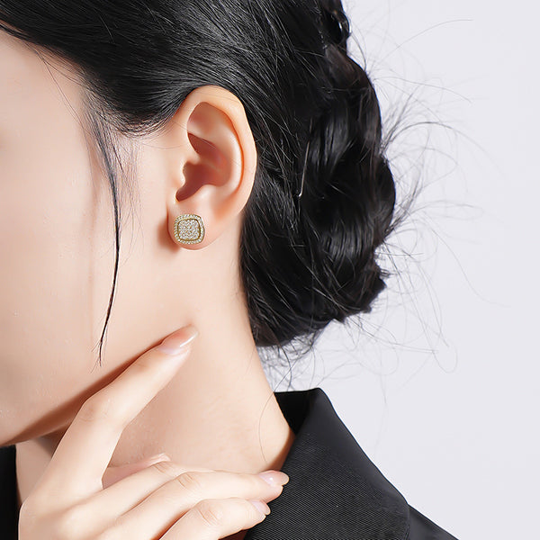 FE2648 925 Sterliang Silver Geometric Square Zirconia Stud Earring