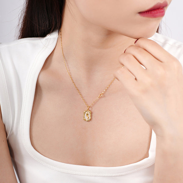 FX1025 925 Sterling Silver Antique Tulip White Enamel Square Pendant Necklaced