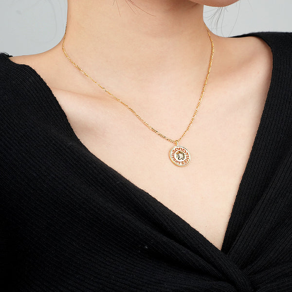 FX0974 925 Sterling Silver Cute Cartoon Smiling Face Sunflower Necklace