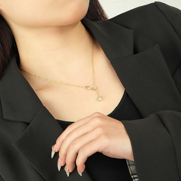 FX1090 925 Sterling Silver Cubic Zirconia Heart infinity Tessel Necklace