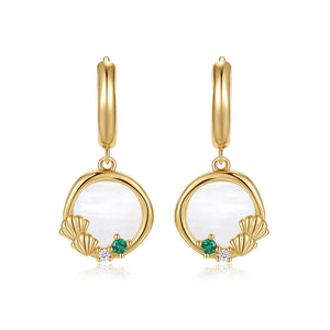 VFE0413 Summer Beach Shell Mother Of Pearl Coin Drop Hoop Earring