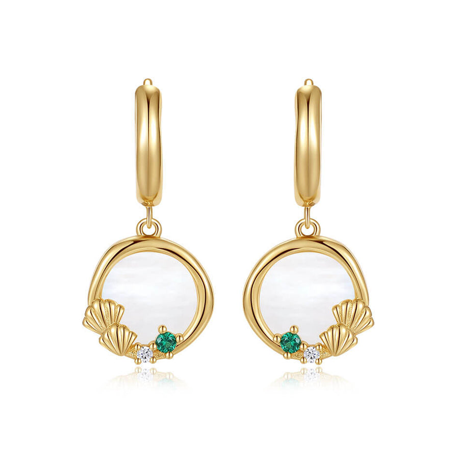 VFE0413 Summer Beach Shell Mother Of Pearl Coin Drop Hoop Earring