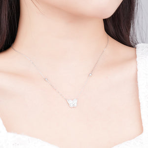FX1249  925 Sterling Silver Butterfly Crystal Necklace