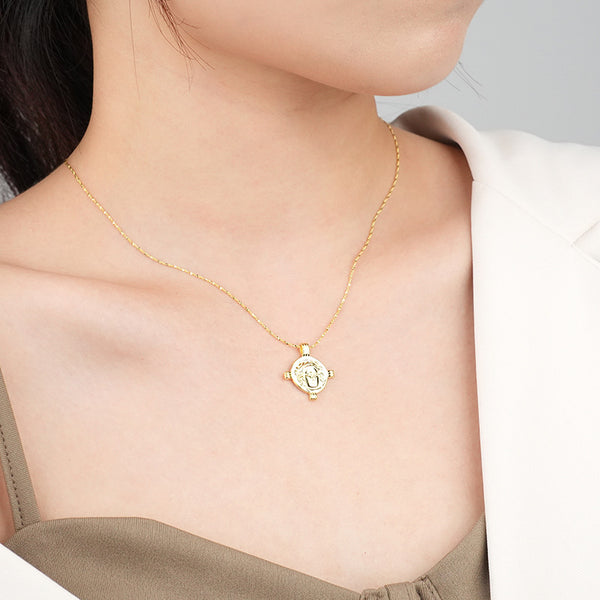 FX0977 925 Sterling Silver Vintage Greek Mythology Apollo Coin NecklaceS