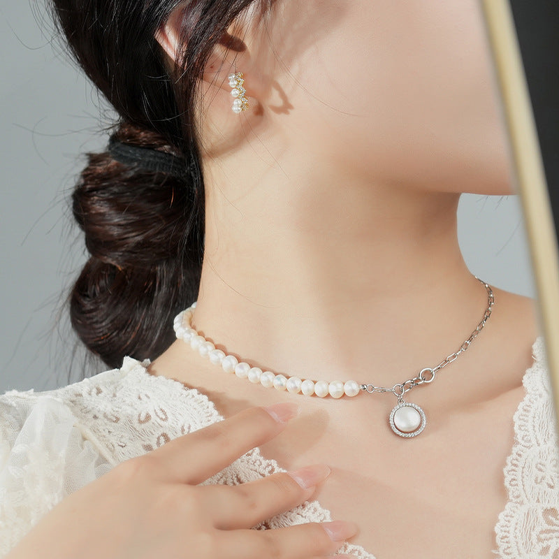 FX1129 925 Sterling Silver Natural Pearl Choker Necklace