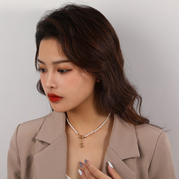 FX1024 925 Sterling Silver DIY Alphabet Baroque Pearl Pendant Togglr Necklace