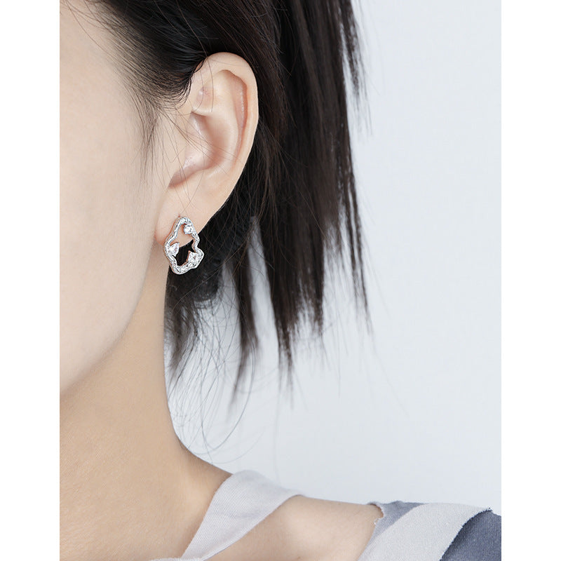 RHE1343 925 Sterling Silver Zircon Irregular Hollow Stud Earrings