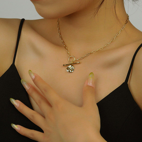 FX0968 925 Sterling Silver Hammered Coin Tohggle Pnedant Necklacs