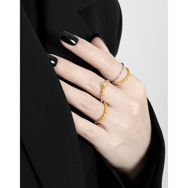 RHJ1185 925 Sterling Silver Two-Tone Double Layer Open Ring