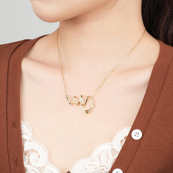 FX1044 925 Sterling Silver Geometric Coil Heartbeat Necklace