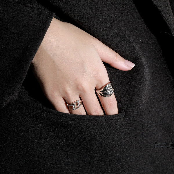 FJ0979  925 Sterling Silver Zircon Wavy Open Ring