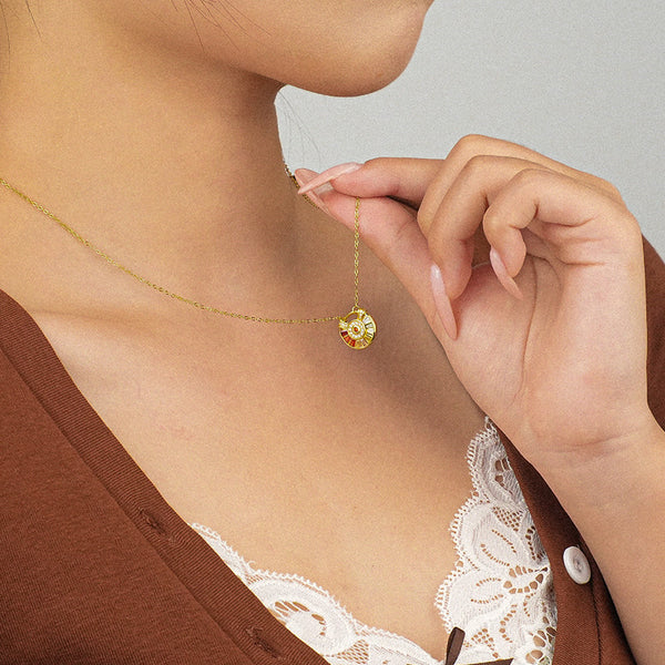 FX1012 925 Sterling Silver Rainbow Zircon Devil Eye Necklace