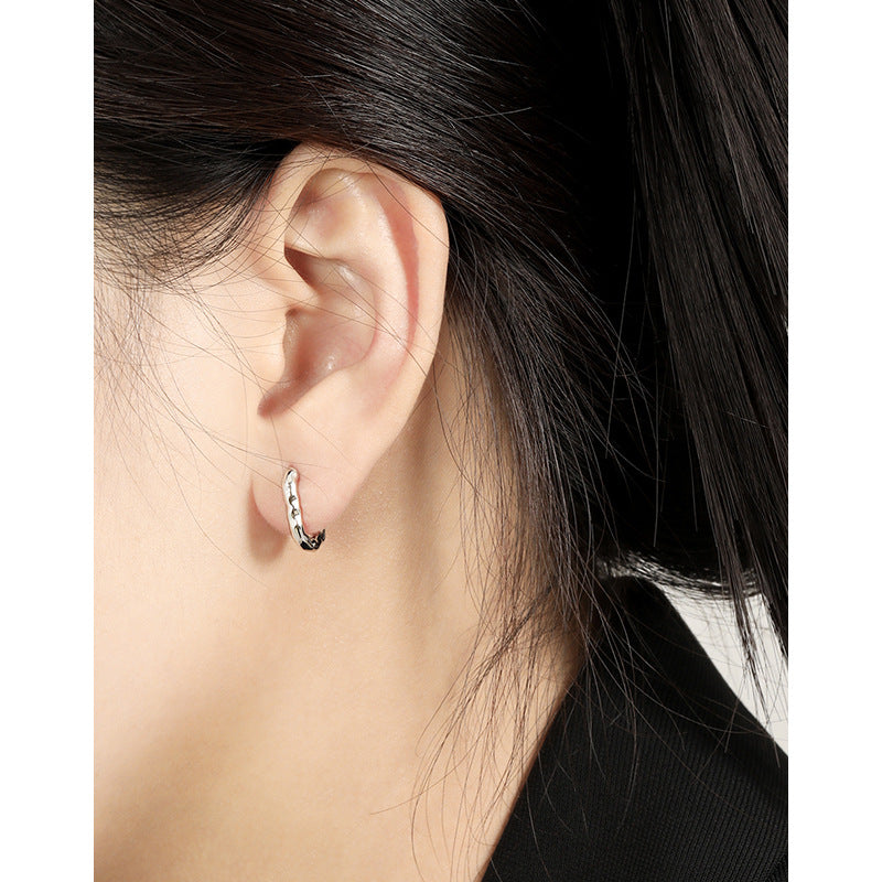 RHE1335 925 Sterling Silver Textured Geometric Oval Hoop Earrings