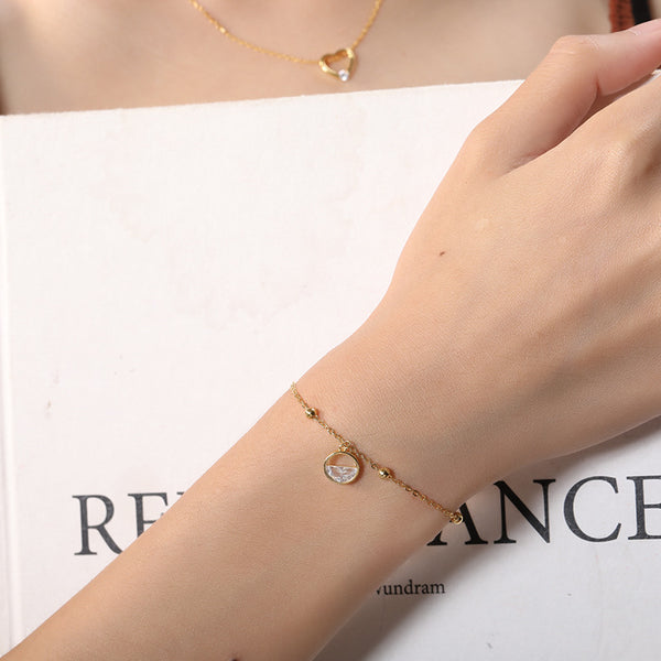 FS0355  925 Sterling Silver Round Bead One Wangqing Spring Water Drop Pendant Bracelet