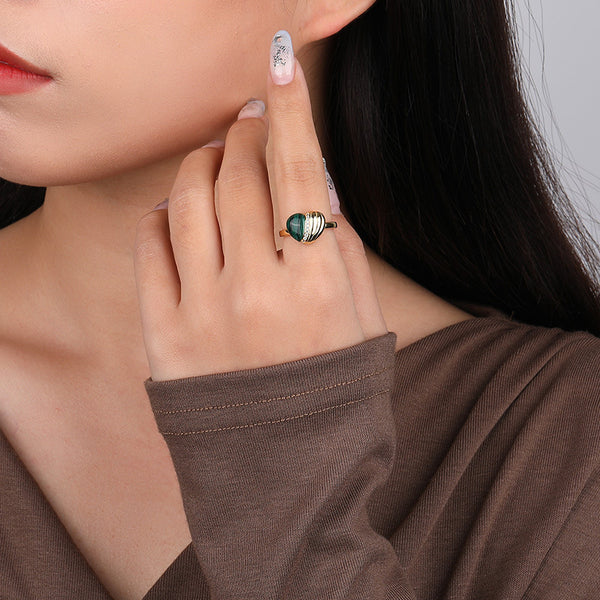 FJ0907 925 Sterling Silver Heart Malachite Ring