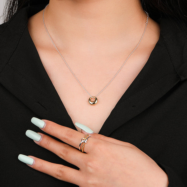 FX1140 925 Sterling Silver Circle Dome Pendant Necklace